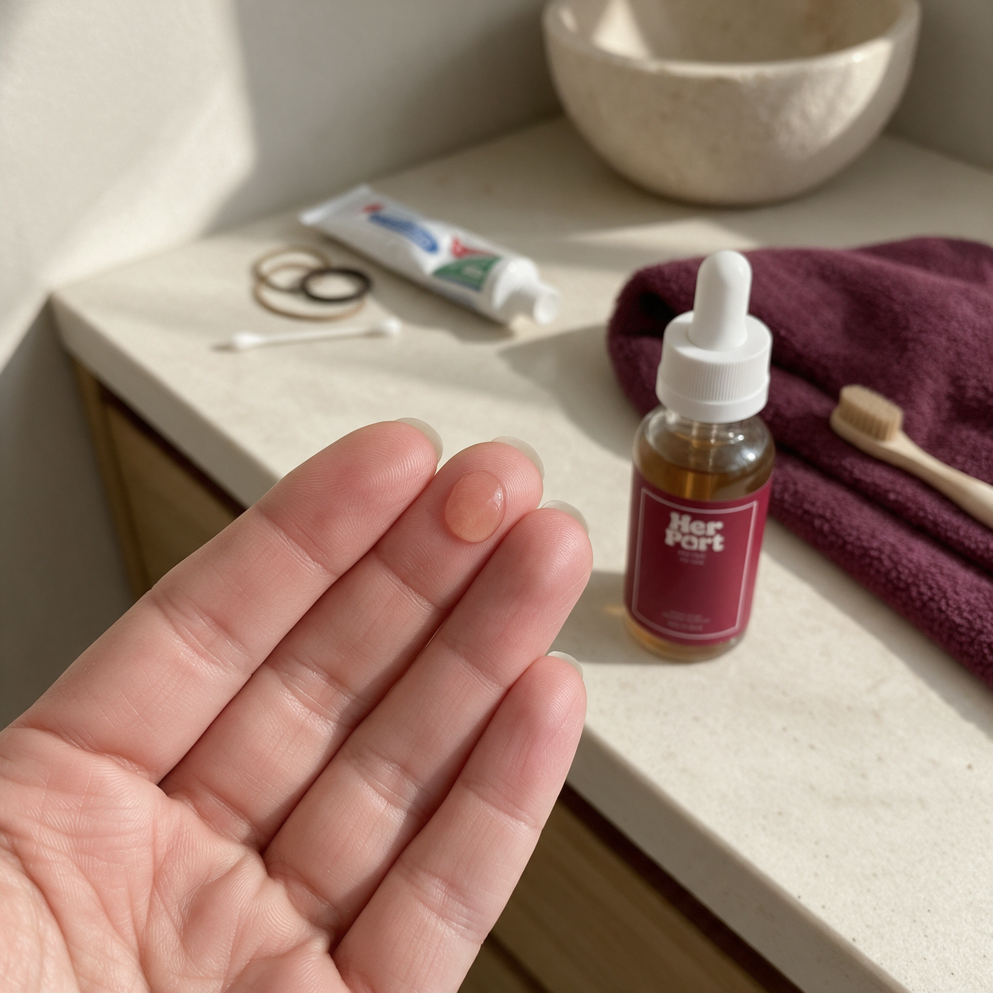 A drop of serum on a fingertip